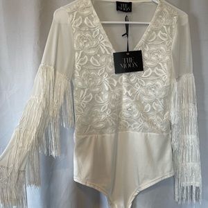 The moon NWT (defect) fringe western bodysuit